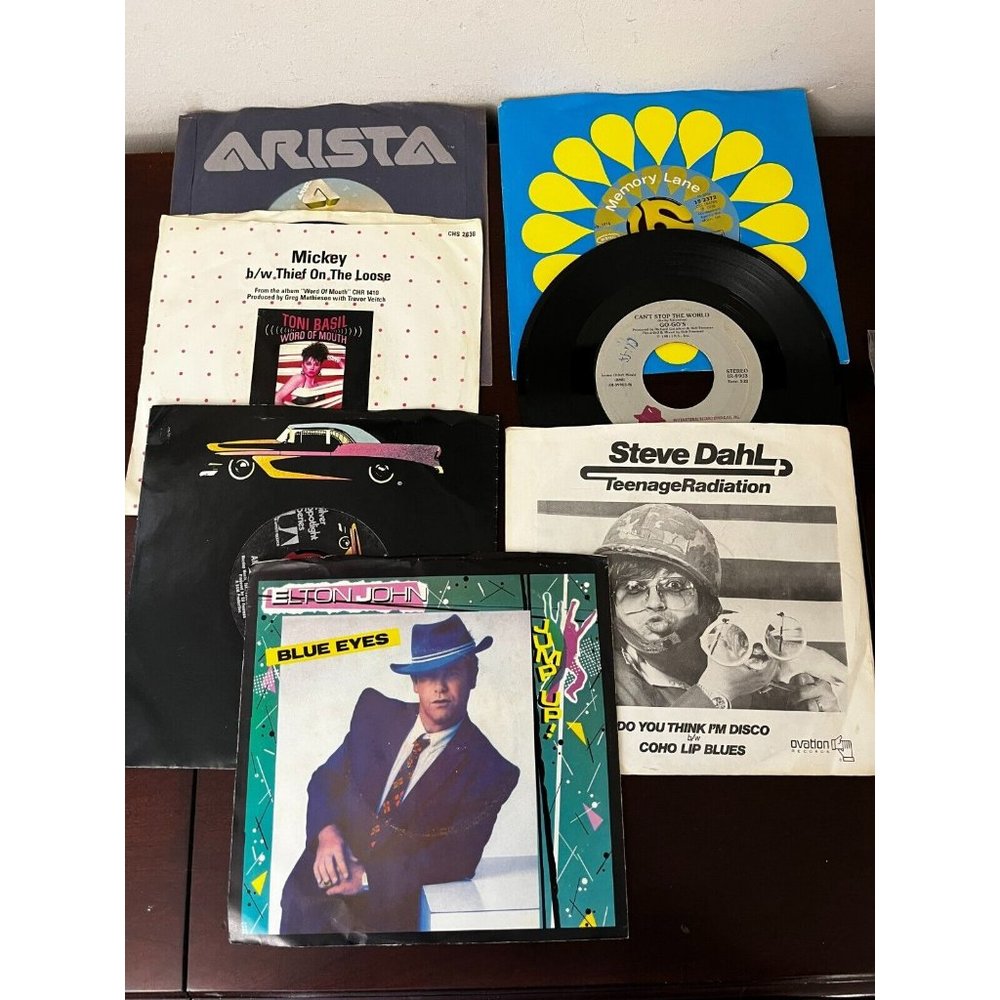 Lot 7 45 RPM Records 70s & 80s Go Go's Steve Dahl Toni Basil Elton John